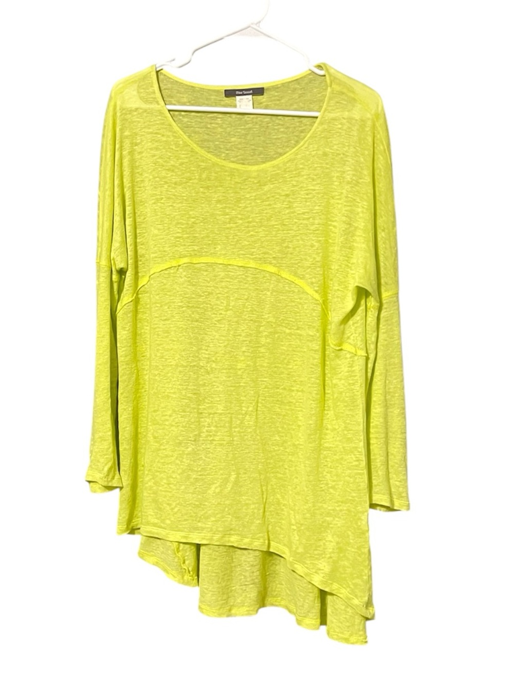 Anthropologie Blue Tassel Linen Neon Yellow Long Sleeve Asymetrical Tunic Top